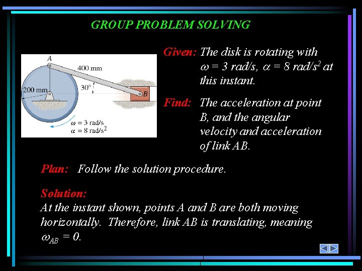 GROUP PROBLEM SOLVING Given: The disk is rotating with = 3 rad/s, = 8