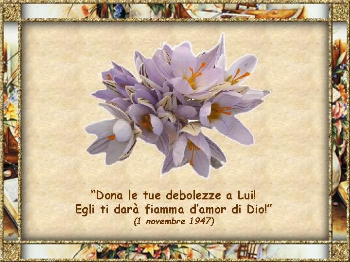 “Dona le tue debolezze a Lui! Egli ti darà fiamma d’amor di Dio!” (1