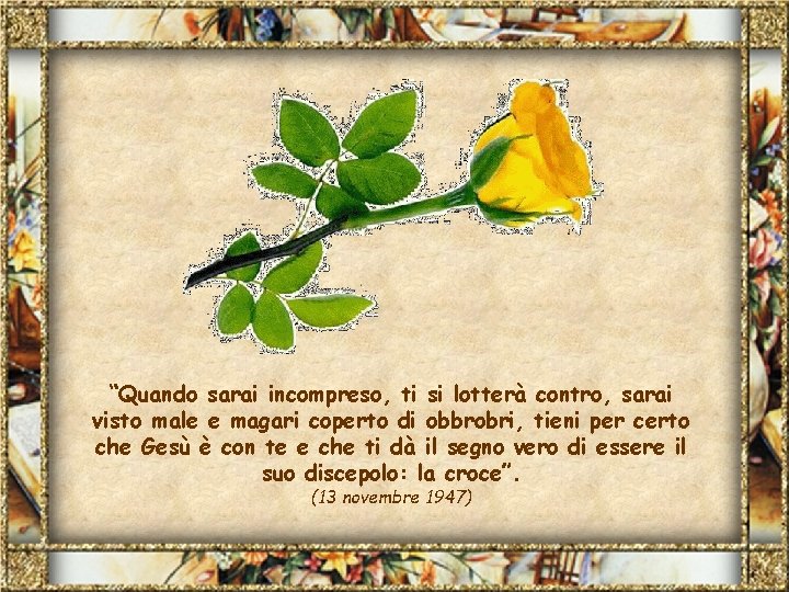 “Quando sarai incompreso, ti si lotterà contro, sarai visto male e magari coperto di