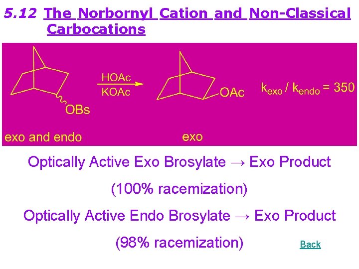 5. 12 The Norbornyl Cation and Non-Classical Carbocations Optically Active Exo Brosylate → Exo