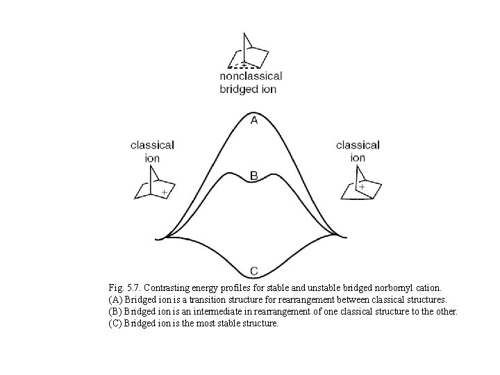 Fig. 5. 7. Contrasting energy profiles for stable and unstable bridged norbornyl cation. (A)