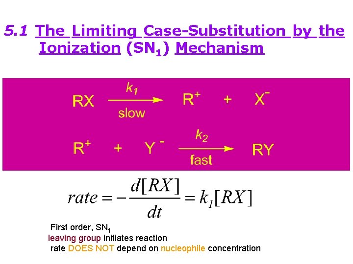5. 1 The Limiting Case-Substitution by the Ionization (SN 1) Mechanism First order, SN