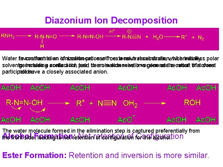 Diazonium Ion Decomposition Water favors In contrast formation to an of ionization a carbocation