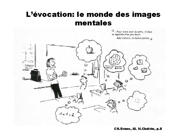 L’évocation: le monde des images mentales CH. Evano, ill. M. Chalvin, p. 8 