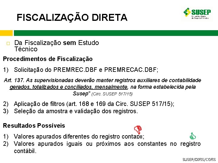 FISCALIZAÇÃO DIRETA Da Fiscalização sem Estudo Técnico Procedimentos de Fiscalização 1) Solicitação do PREMREC.