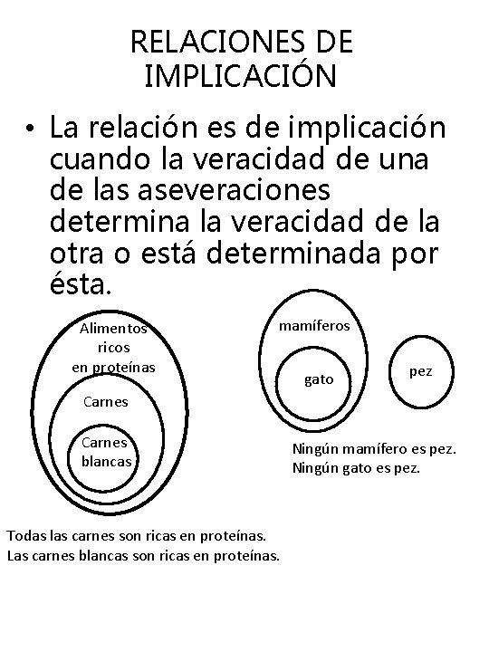 RELACIONES DE IMPLICACIÓN • La relación es de implicación cuando la veracidad de una RELACIONES DE IMPLICACIÓN • La relación es de implicación cuando la veracidad de una