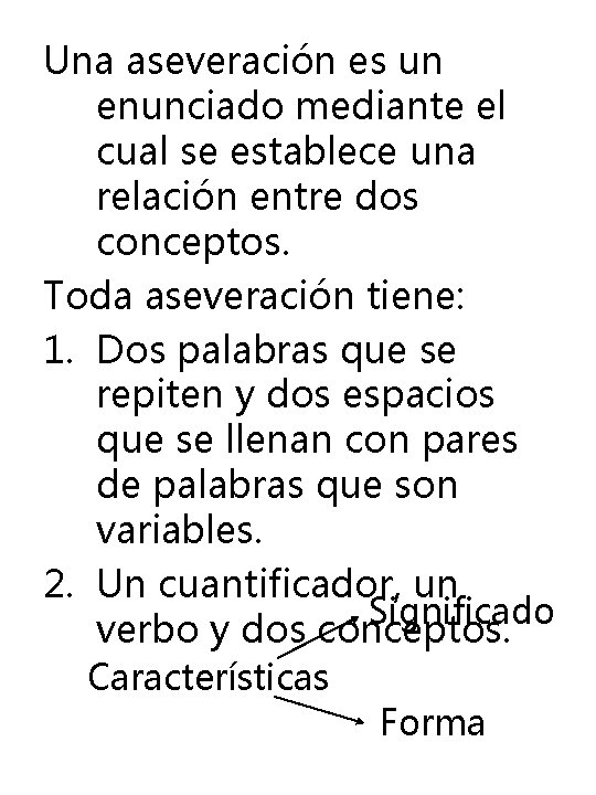 Una aseveración es un enunciado mediante el cual se establece una relación entre dos Una aseveración es un enunciado mediante el cual se establece una relación entre dos