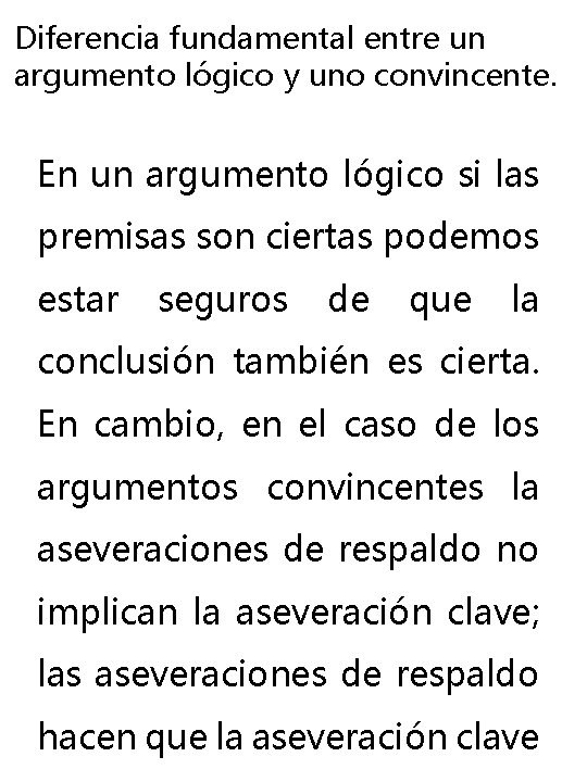 Diferencia fundamental entre un argumento lógico y uno convincente. En un argumento lógico si Diferencia fundamental entre un argumento lógico y uno convincente. En un argumento lógico si