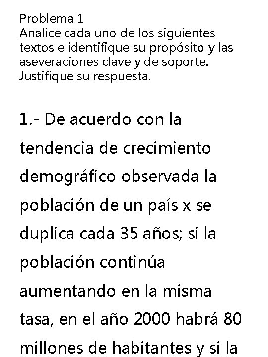 Problema 1 Analice cada uno de los siguientes textos e identifique su propósito y Problema 1 Analice cada uno de los siguientes textos e identifique su propósito y