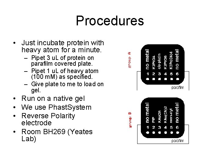 Procedures • Just incubate protein with heavy atom for a minute. – Pipet 3