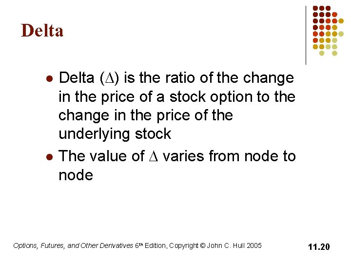 Delta l l Delta (D) is the ratio of the change in the price
