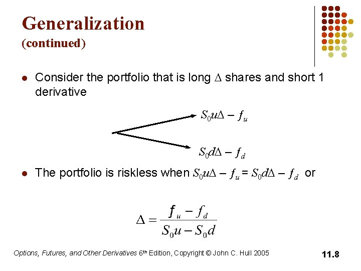 Generalization (continued) l Consider the portfolio that is long D shares and short 1