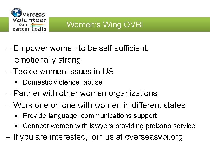 Women’s Wing OVBI – Empower women to be self-sufficient, emotionally strong – Tackle women