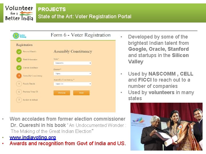 PROJECTS State of the Art: Voter Registration Portal • Developed by some of the
