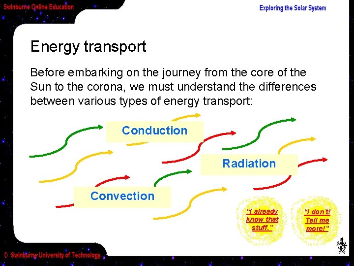 Energy transport Before embarking on the journey from the core of the Sun to