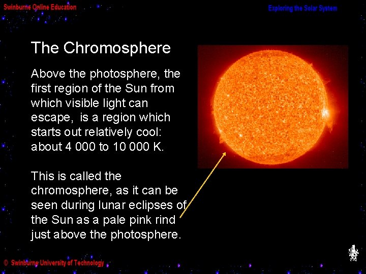 The Chromosphere Above the photosphere, the first region of the Sun from which visible