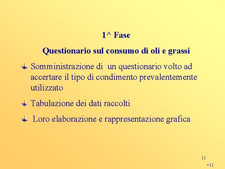 1^ Fase Questionario sul consumo di oli e grassi Somministrazione di un questionario volto