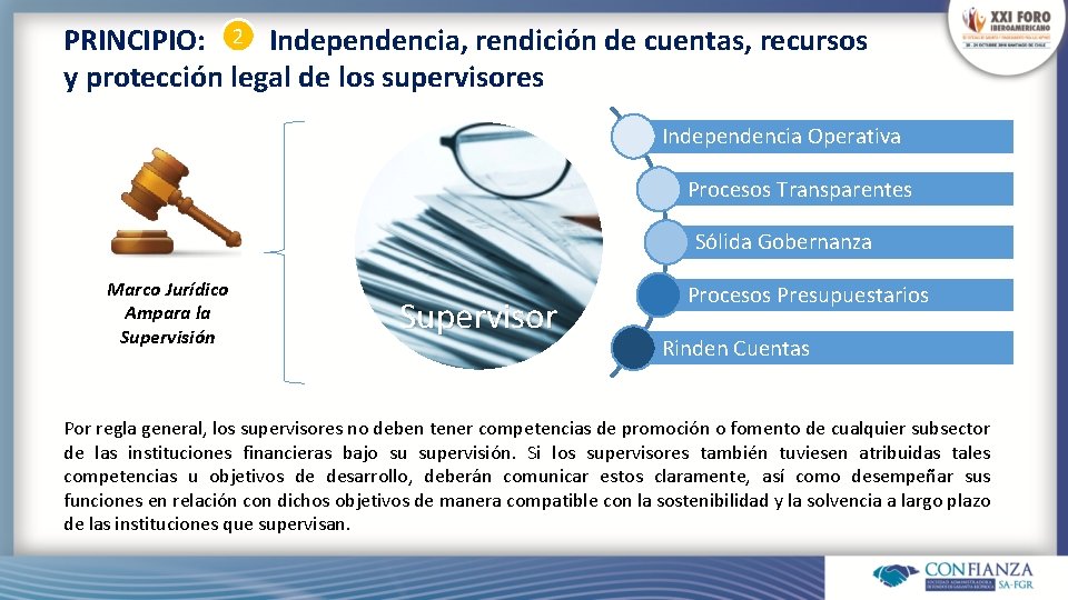 PRINCIPIO: 2 Independencia, rendición de cuentas, recursos y protección legal de los supervisores Independencia