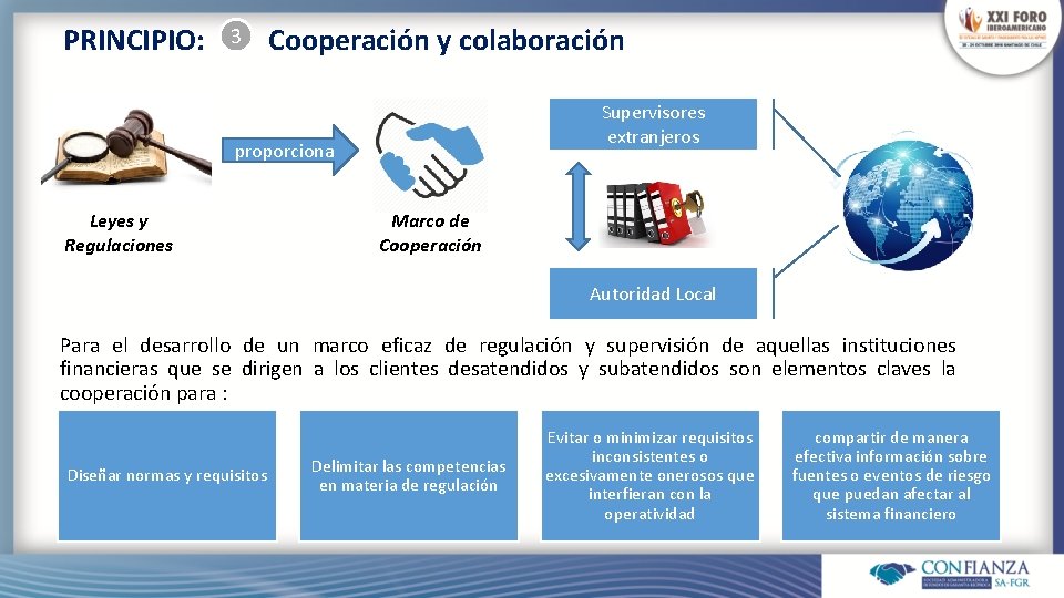 PRINCIPIO: 3 Cooperación y colaboración Supervisores extranjeros proporciona Leyes y Regulaciones Marco de Cooperación