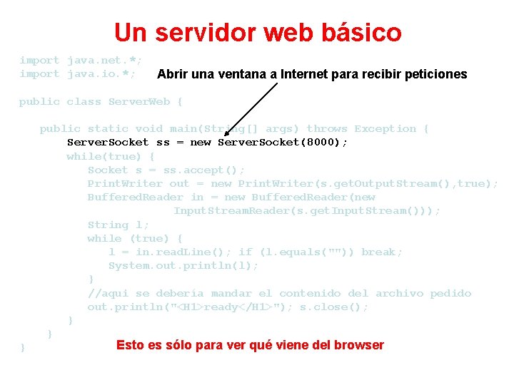 Un servidor web básico import java. net. *; import java. io. *; Abrir una
