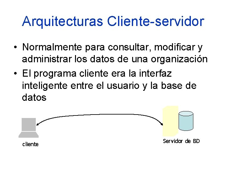 Arquitecturas Cliente-servidor • Normalmente para consultar, modificar y administrar los datos de una organización
