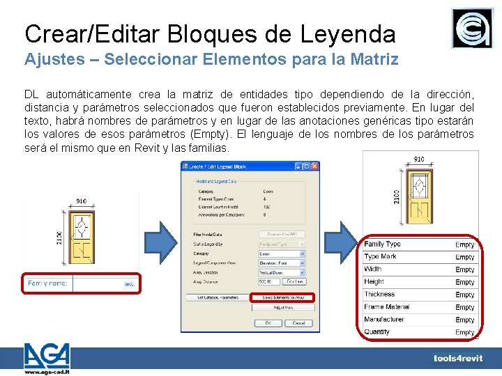 Crear/Editar Bloques de Leyenda Ajustes – Seleccionar Elementos para la Matriz DL automáticamente crea