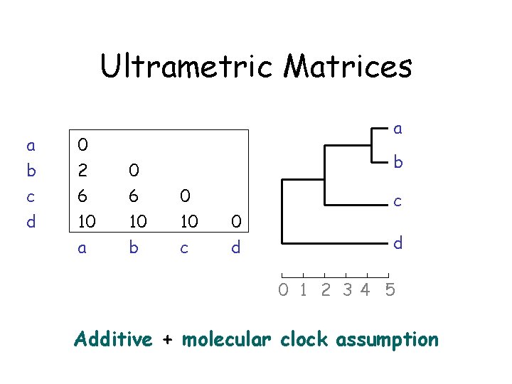 Ultrametric Matrices a b c d 0 2 6 10 a a 0 6