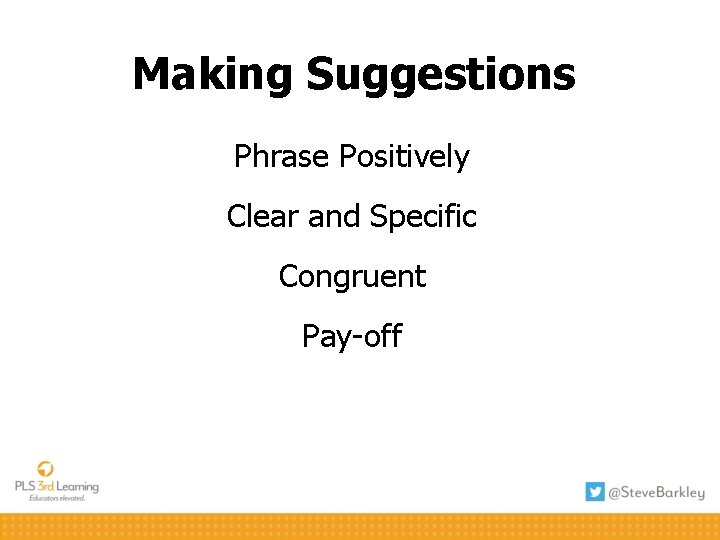 Making Suggestions Phrase Positively Clear and Specific Congruent Pay-off 