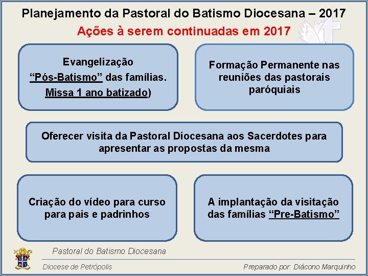 Planejamento da Pastoral do Batismo Diocesana – 2017 Ações à serem continuadas em 2017