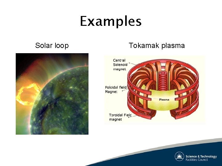 Examples Solar loop Tokamak plasma 