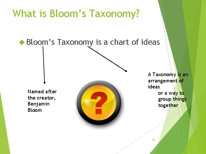 What is Bloom’s Taxonomy? Bloom’s Named after the creator, Benjamin Bloom Taxonomy is a