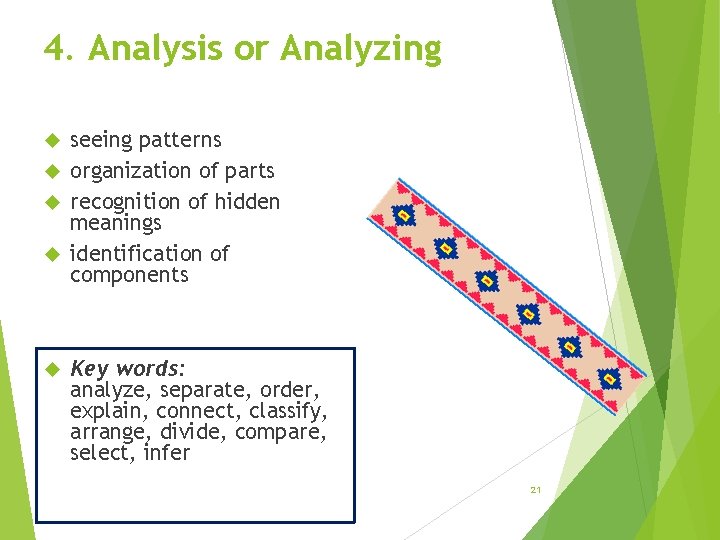 4. Analysis or Analyzing seeing patterns organization of parts recognition of hidden meanings identification