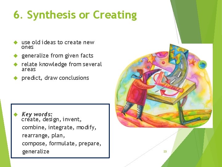 6. Synthesis or Creating use old ideas to create new ones generalize from given