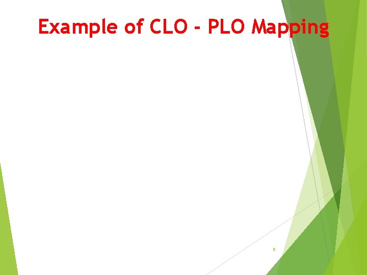 Example of CLO - PLO Mapping 8 