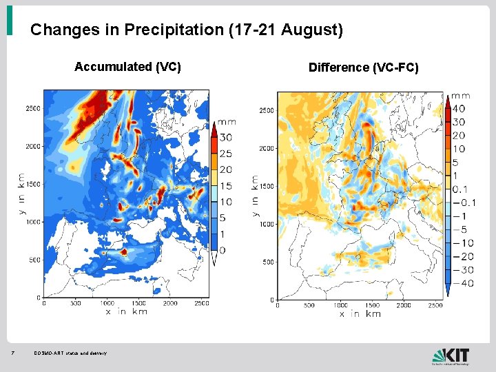 Changes in Precipitation (17 -21 August) Accumulated (VC) 7 COSMO-ART, status and delivery Difference