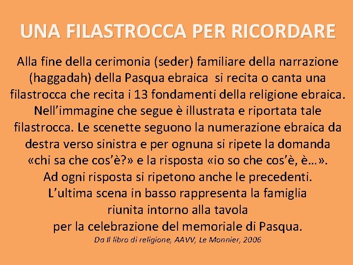 UNA FILASTROCCA PER RICORDARE Alla fine della cerimonia (seder) familiare della narrazione (haggadah) della