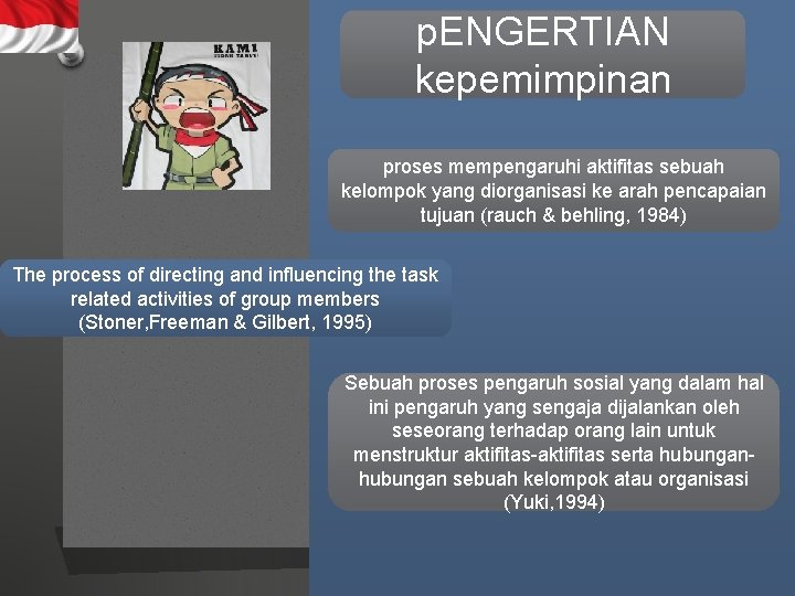 p. ENGERTIAN kepemimpinan proses mempengaruhi aktifitas sebuah kelompok yang diorganisasi ke arah pencapaian tujuan