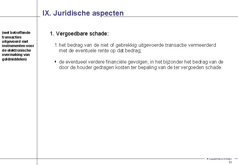 IX. Juridische aspecten (wet betreffende transacties uitgevoerd met instrumenten voor de elektronische overmaking van