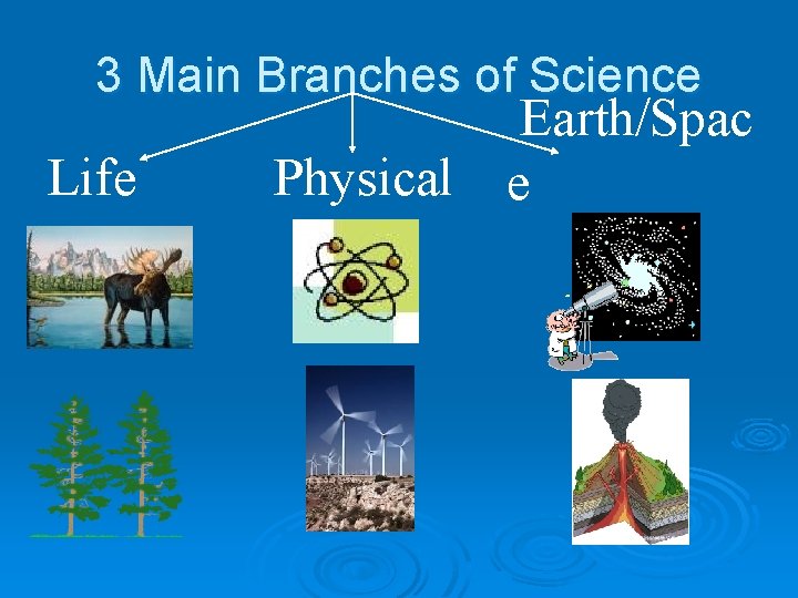 3 Main Branches of Science Life Earth/Spac Physical e 