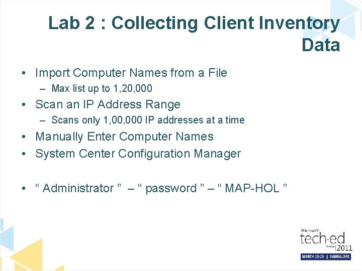 Lab 2 : Collecting Client Inventory Data • Import Computer Names from a File