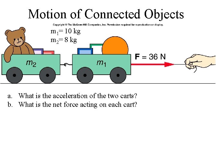 Motion of Connected Objects m 1= 10 kg m 2= 8 kg a. What