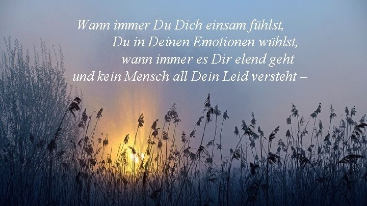 Wann immer Du Dich einsam fühlst, Du in Deinen Emotionen wühlst, wann immer es