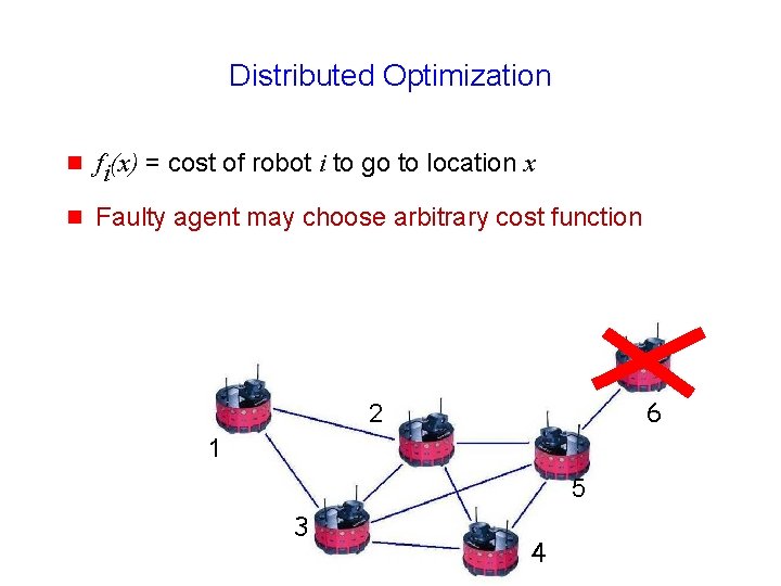 Distributed Optimization g fi(x) = cost of robot i to go to location x