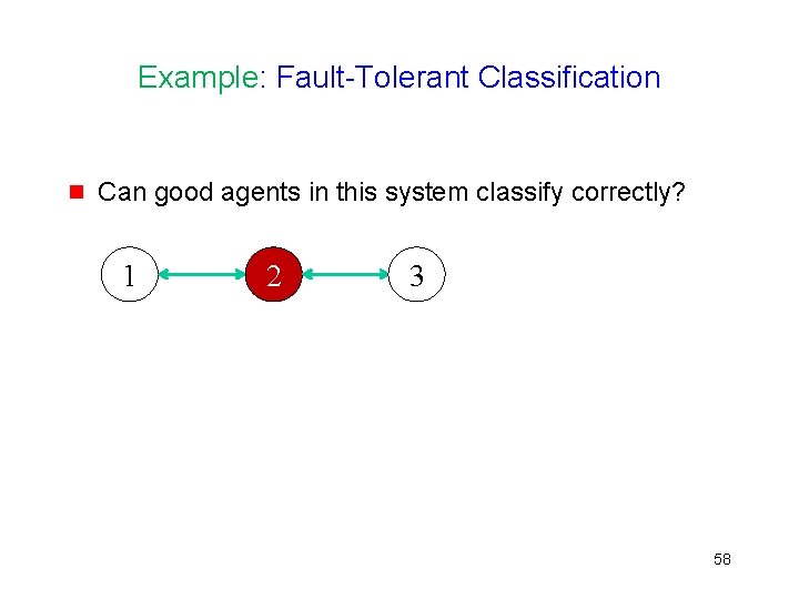 Example: Fault-Tolerant Classification g Can good agents in this system classify correctly? 1 2