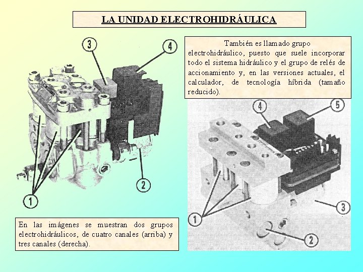 LA UNIDAD ELECTROHIDRÁULICA También es llamado grupo electrohidráulico, puesto que suele incorporar todo el