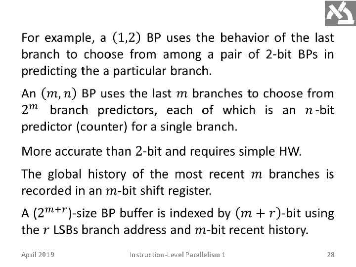  April 2019 Instruction-Level Parallelism 1 28 