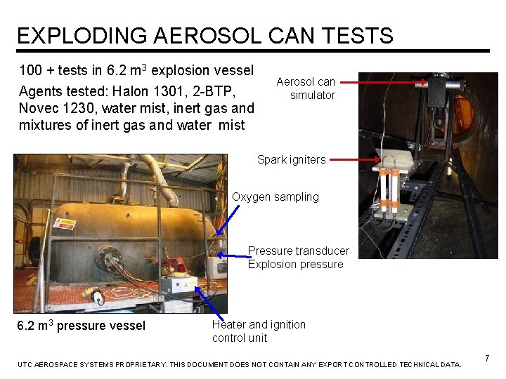 EXPLODING AEROSOL CAN TESTS 100 + tests in 6. 2 m 3 explosion vessel