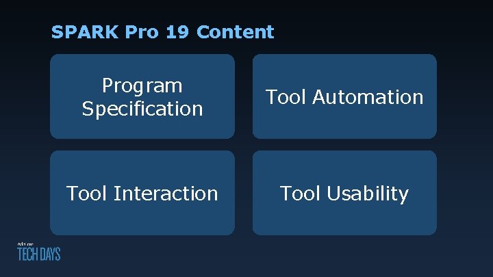 SPARK Pro 19 Content Program Specification Tool Automation Tool Interaction Tool Usability 