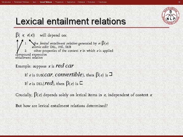 Introduction • Entailment Relations • Joins • Lexical Relations • Projectivity • Implicatives •