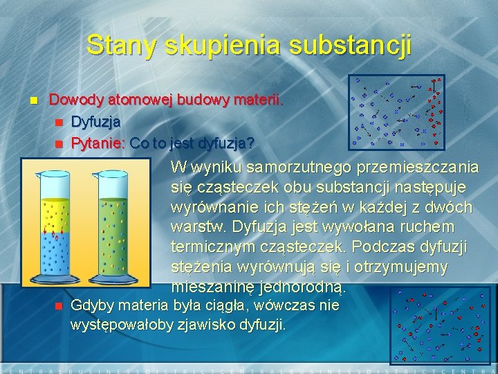 Stany skupienia substancji n Dowody atomowej budowy materii. n Dyfuzja n Pytanie: Co to